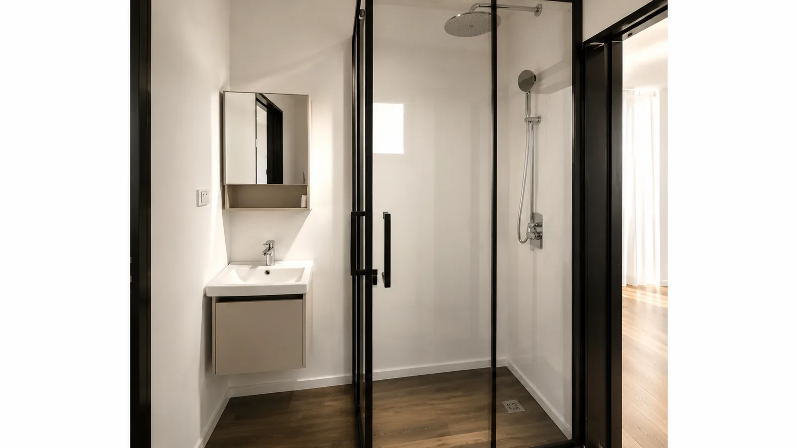Bathroom · black-frame glass shower